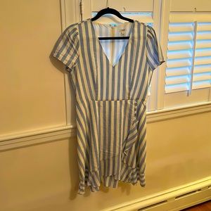 Blue striped, lined, cotton. Size 8